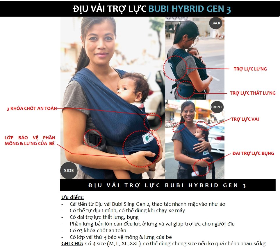 Địu vải BUBI Gen 3 - COTTON 100% - XÁM LÔNG CHUỘT