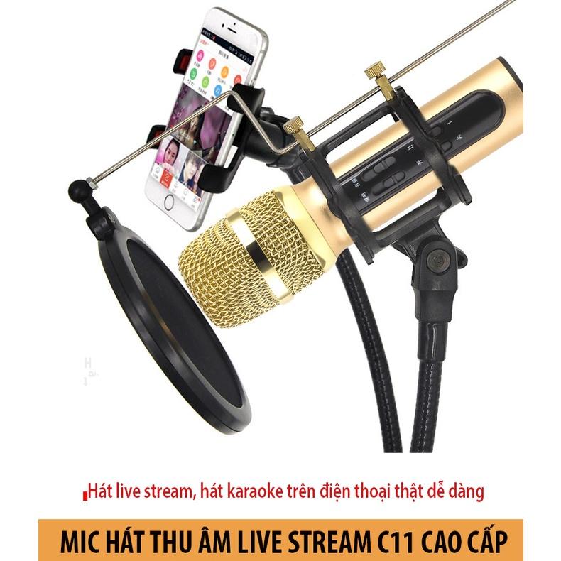 Micro Livestream Thu Âm C11, Mic Thu Âm, Hát Live Stream, Karaoke Online, Tặng Tai Nghe Chính Hãng Bảo Hành 6 Tháng