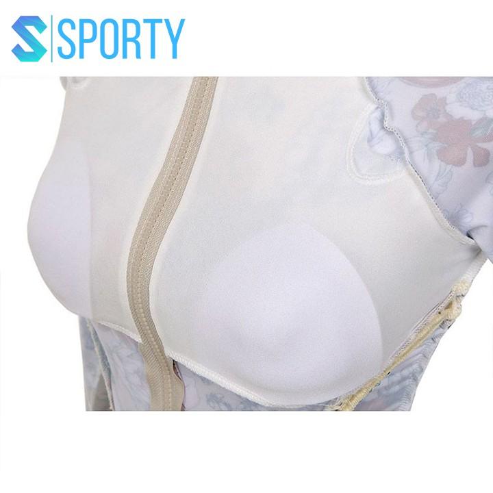 Áo bơi nữ liền thân hoa văn eo đan dây quyến rũ có khóa trước ngực SPORTY SW2161