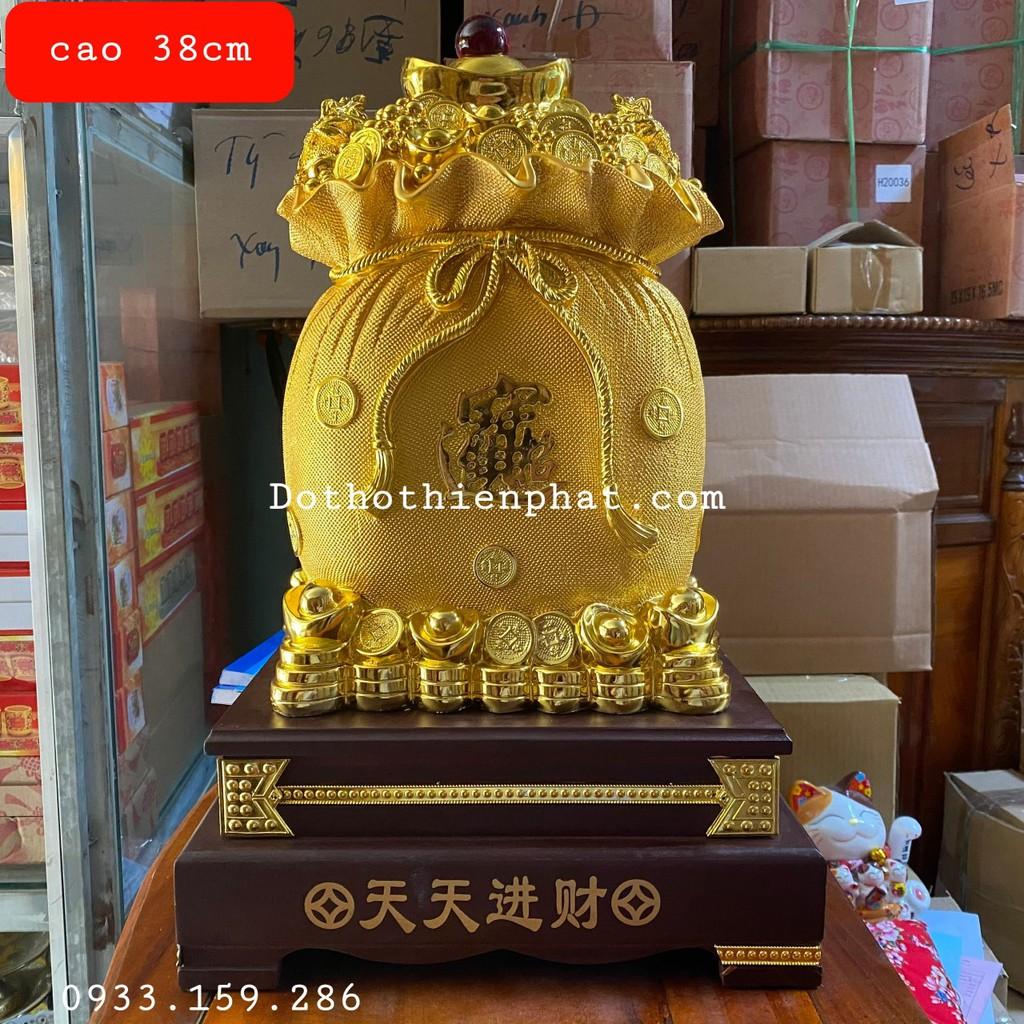 Túi vàng Kim Bảo Tài Lộc phong thủy cao 34cm màu vàng loại 1 rất đẹp