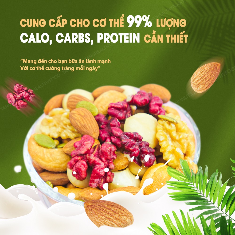 Hạt dinh dưỡng mix 6 loại TANU NUTS, hạt ngũ cốc cho bà bầu gồm macca, óc chó, hạnh nhân, bí xanh, điều