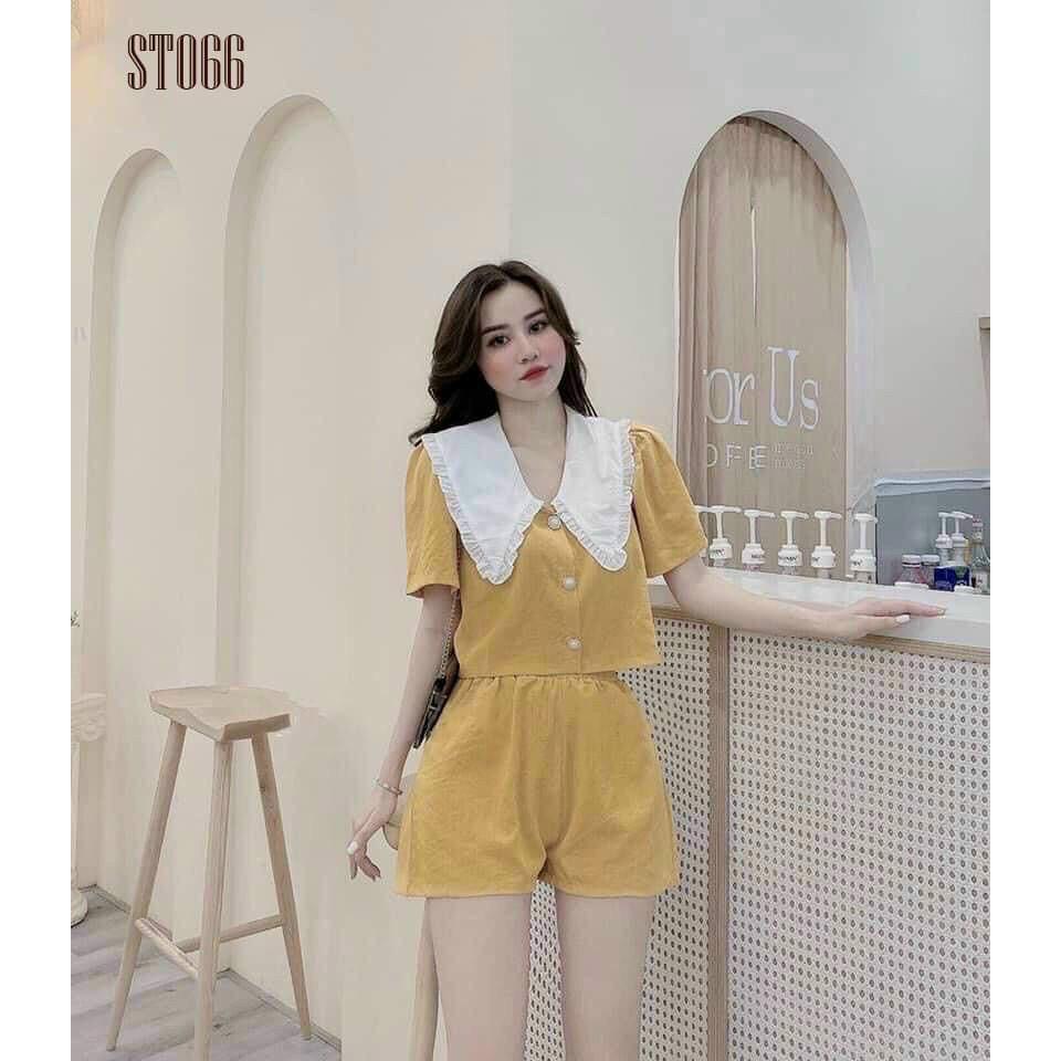 Sét bộ đùi cài nút thật cổ phối lá sen xinh lung linh kèm hình thât