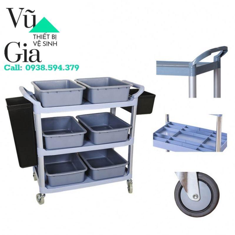 XE ĐẨY DỌN THỨC ĂN 3 TẦNG BẰNG NHỰA