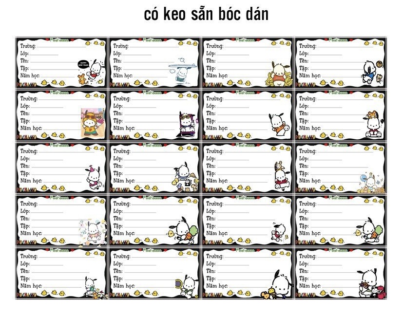 Nhãn vở pochacco 60 nhãn khác nhau/ nhãn dán pochacco cute