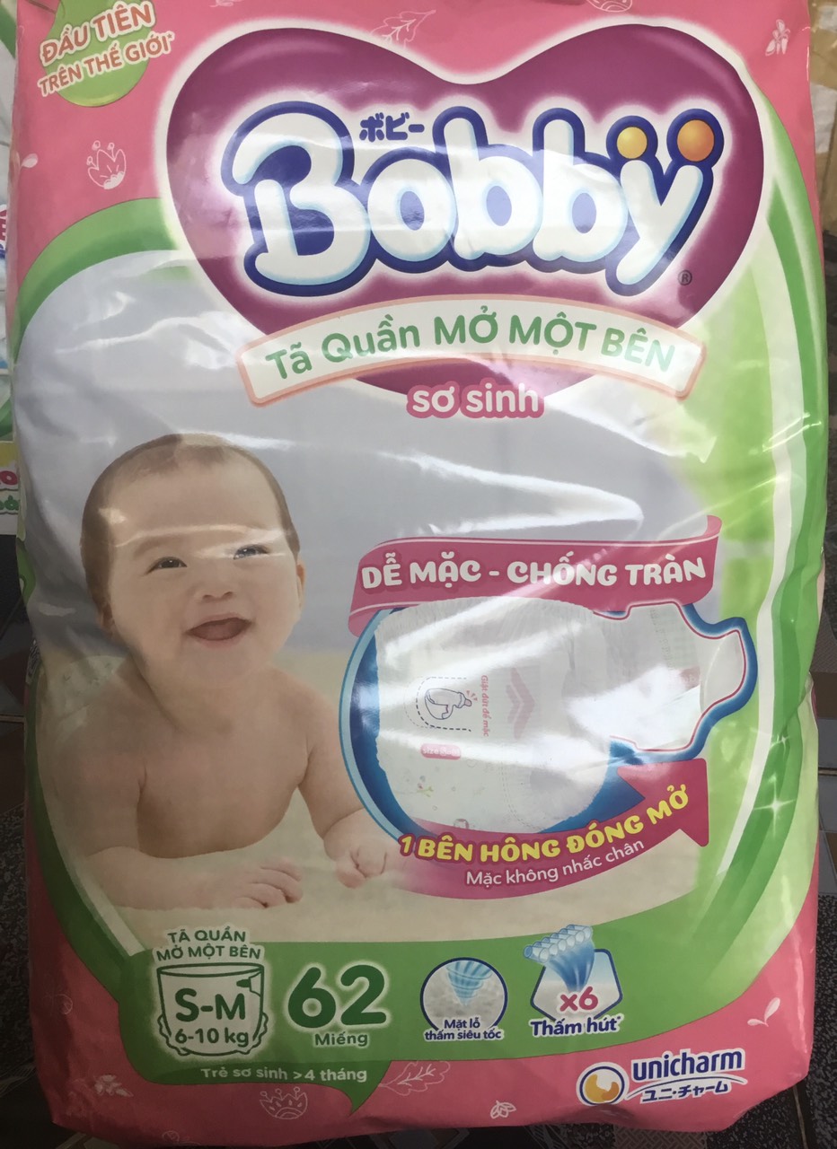 Tã Quần Mở Một Bên Bobby Size S-M 62 Miếng Cho Bé 6 đến 10 Kg - Tã Quần Sơ Sinh Bobby Mở Một Bên Size S-M - Hsd Luôn Mới