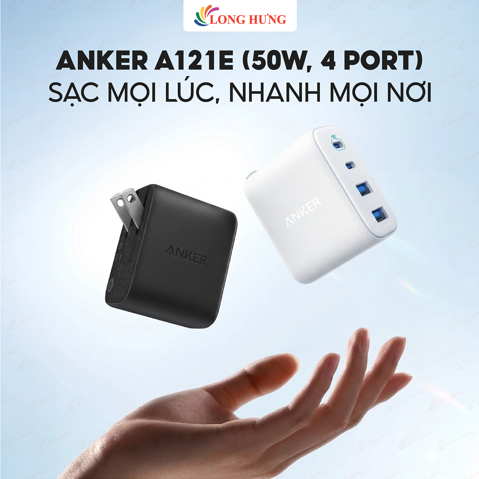 Cốc sạc Anker Zolo Fast Charging Portable 4-in-1 2USB 2Type-C 50W A121E - Hàng chính hãng