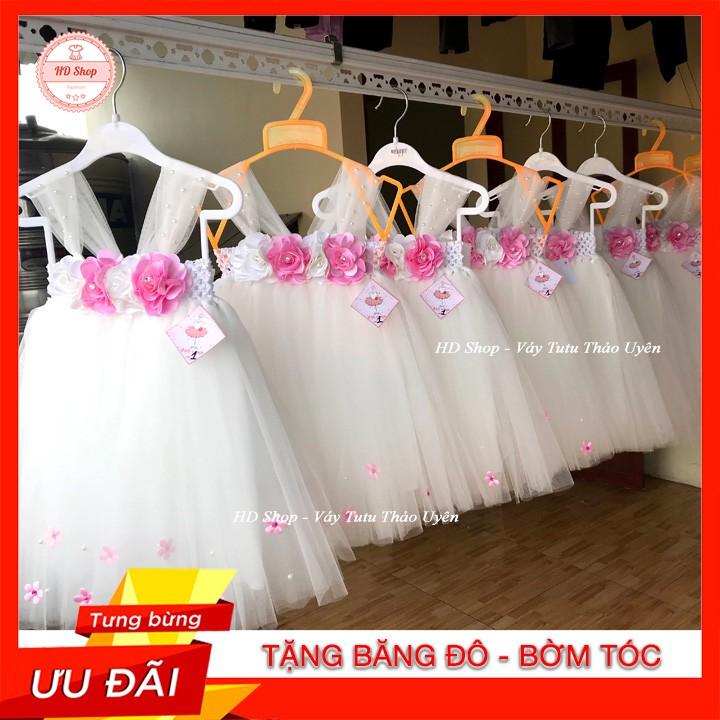 Đầm cho bé ️️ Đầm công chúa cho bé gái Trắng hoa hồng đính hoa nhí