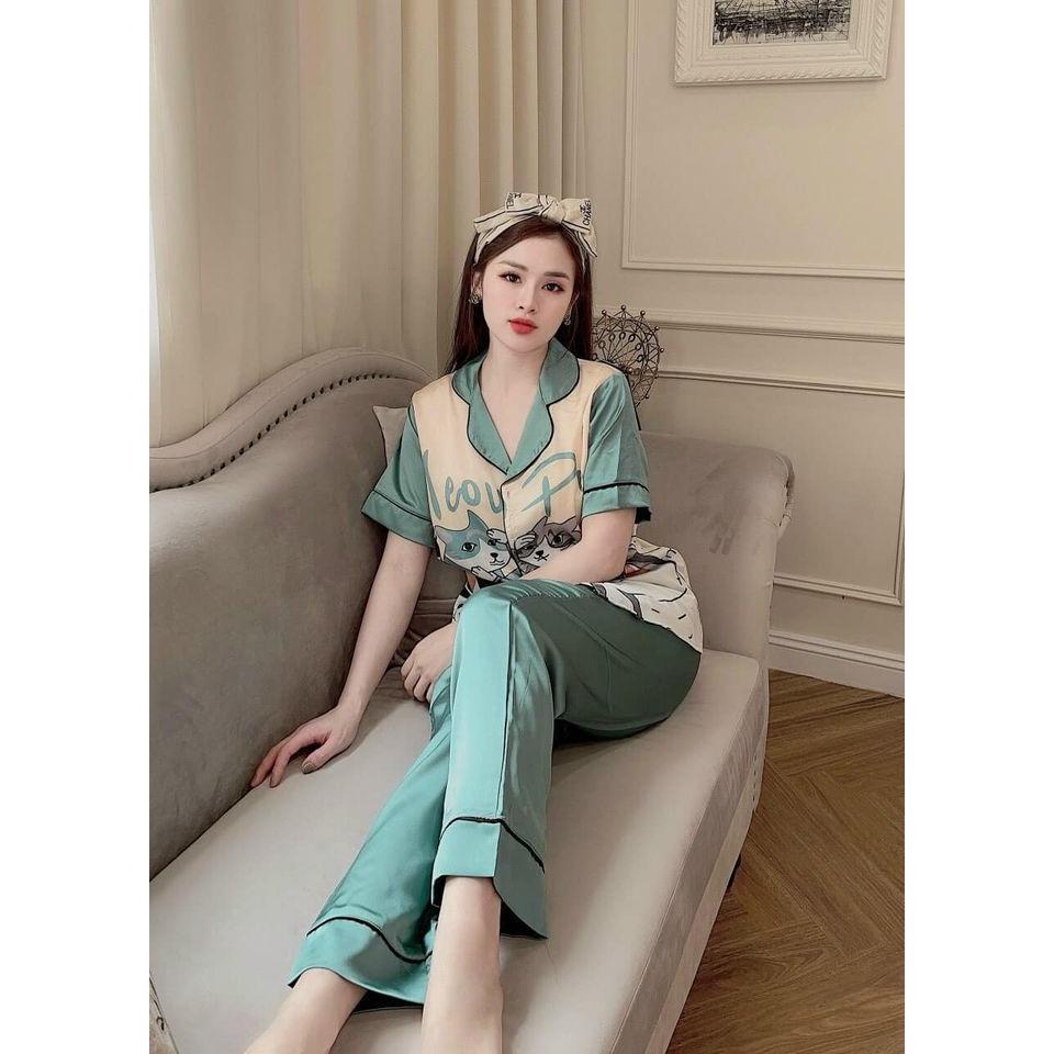 Bộ đồ dài satin hình thú siêu cute freesize hàng có sẵn dưới 60kg