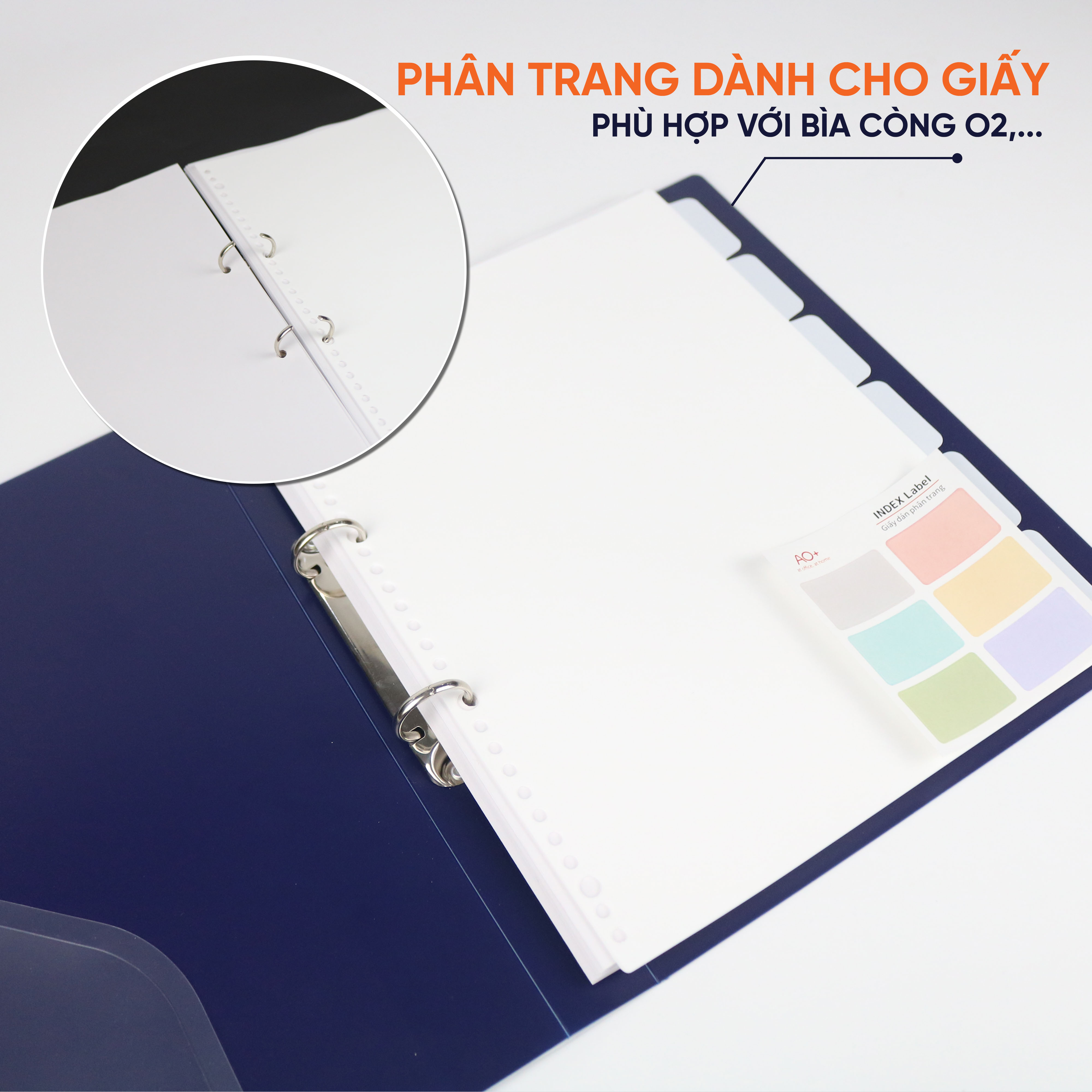 Bìa Phân Trang AO+ Nhựa PP/ A4 (Bộ 6 Tab Phân Mục) Kèm Giấy Dán