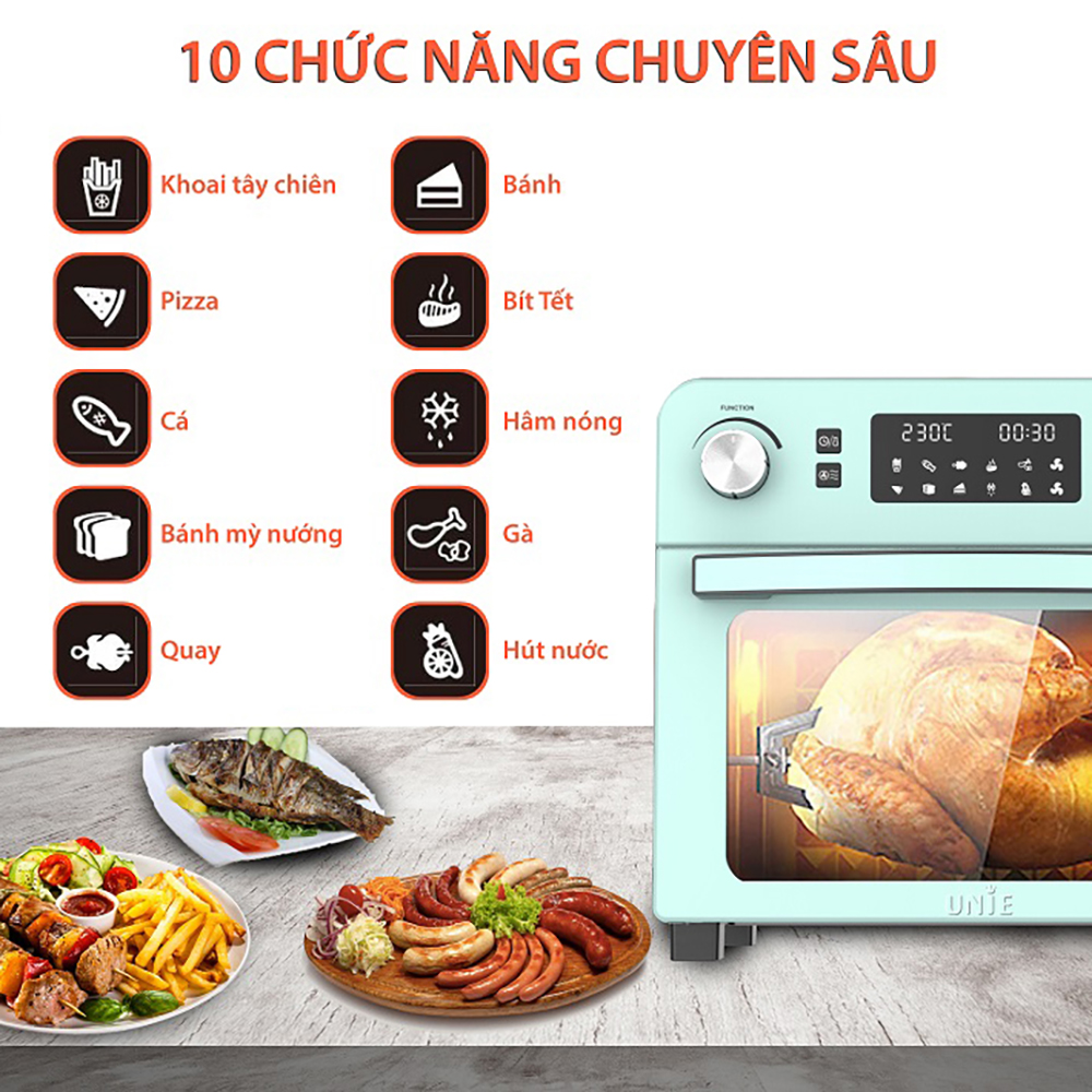 Lò nướng kiêm nồi chiên không dầu Unie Q36, công suất 1700W, dung tích lớn 25L, hàng chính hãng