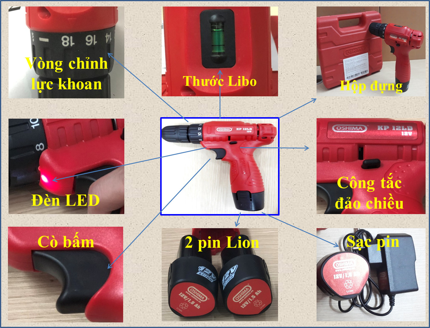 Máy khoan pin Oshima KP 12LD-K