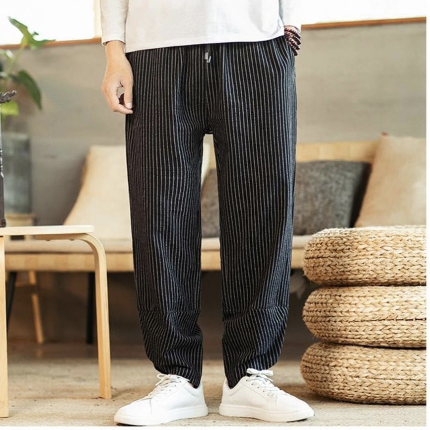 Quần Jogger Nam Chất Thô Đũi Họa Tiết Sọc