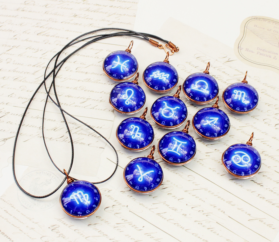 Dây chuyền 12 cung hoàng đạo Zodiac tông xanh dương sáng siêu đẹp cho nữ 06647-DC20MM0015