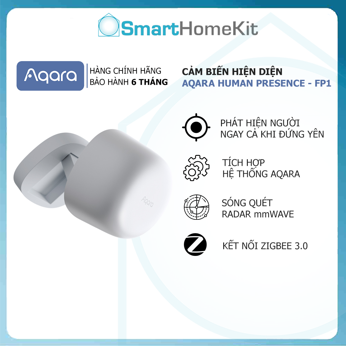 Cảm biến hiện diện Aqara FP1 Human Presence Sensor, phát hiện bằng sóng microWave, tương thích HomeKit - Hàng chính hãng