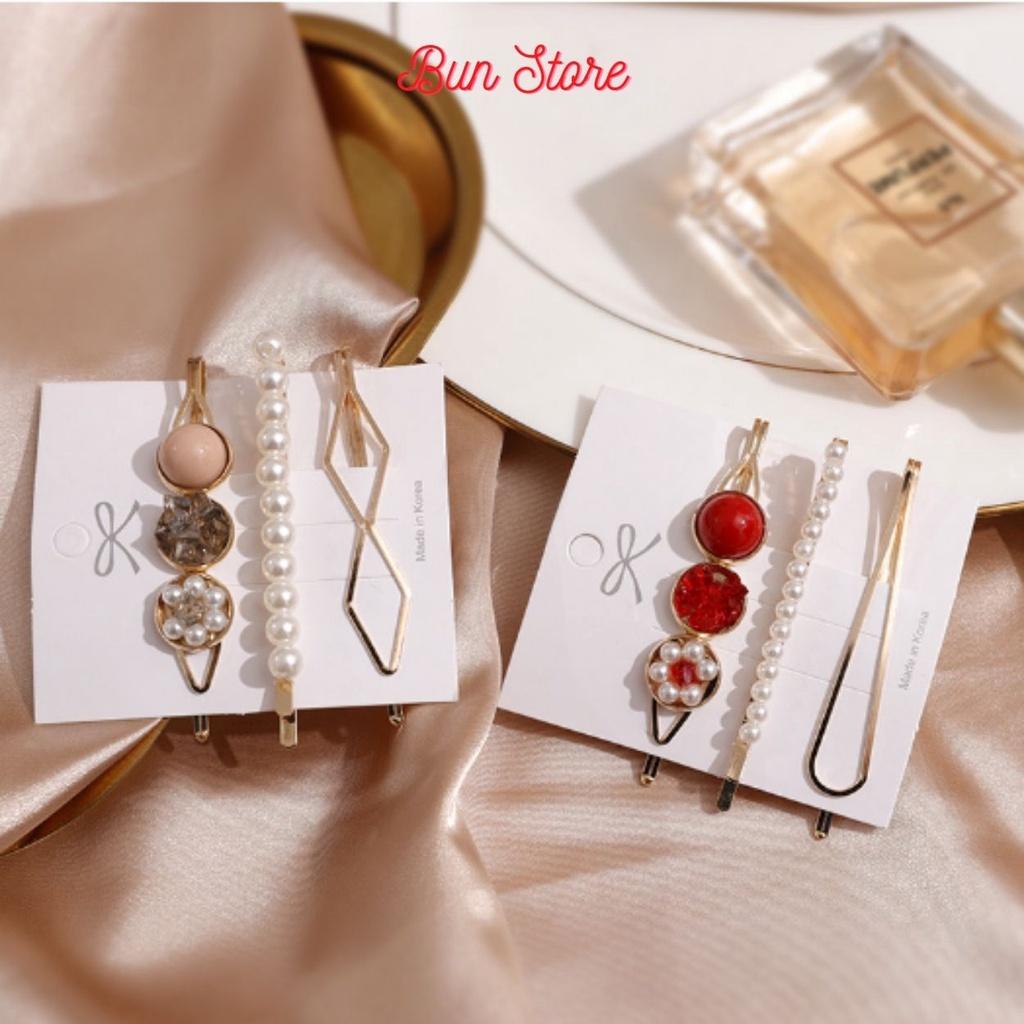 Set 3 Kẹp tóc đính ngọc phong cách Hàn Quốc xinh xắn cho nữ