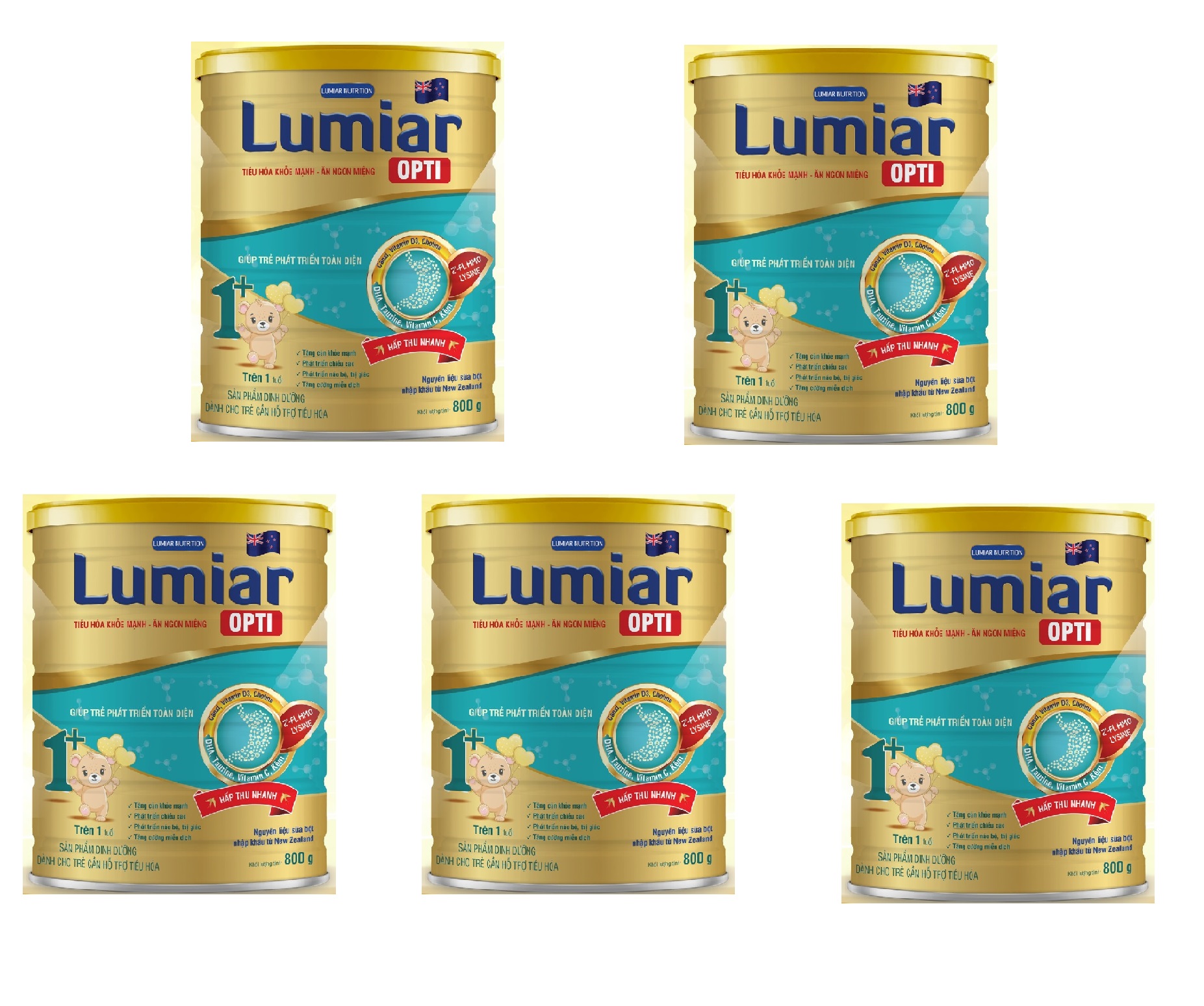 Combo 5lon Sữa công thức Lumiar Opti 1+ lon 800g - Tiêu hoá khoẻ mạnh, Ăn ngon miệng, Phát triển toàn diện