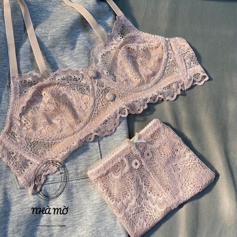 Set bra hồng đất CÁ CONCEPT đồ lót thiết kế có gọng không mút có lót nude đủ size