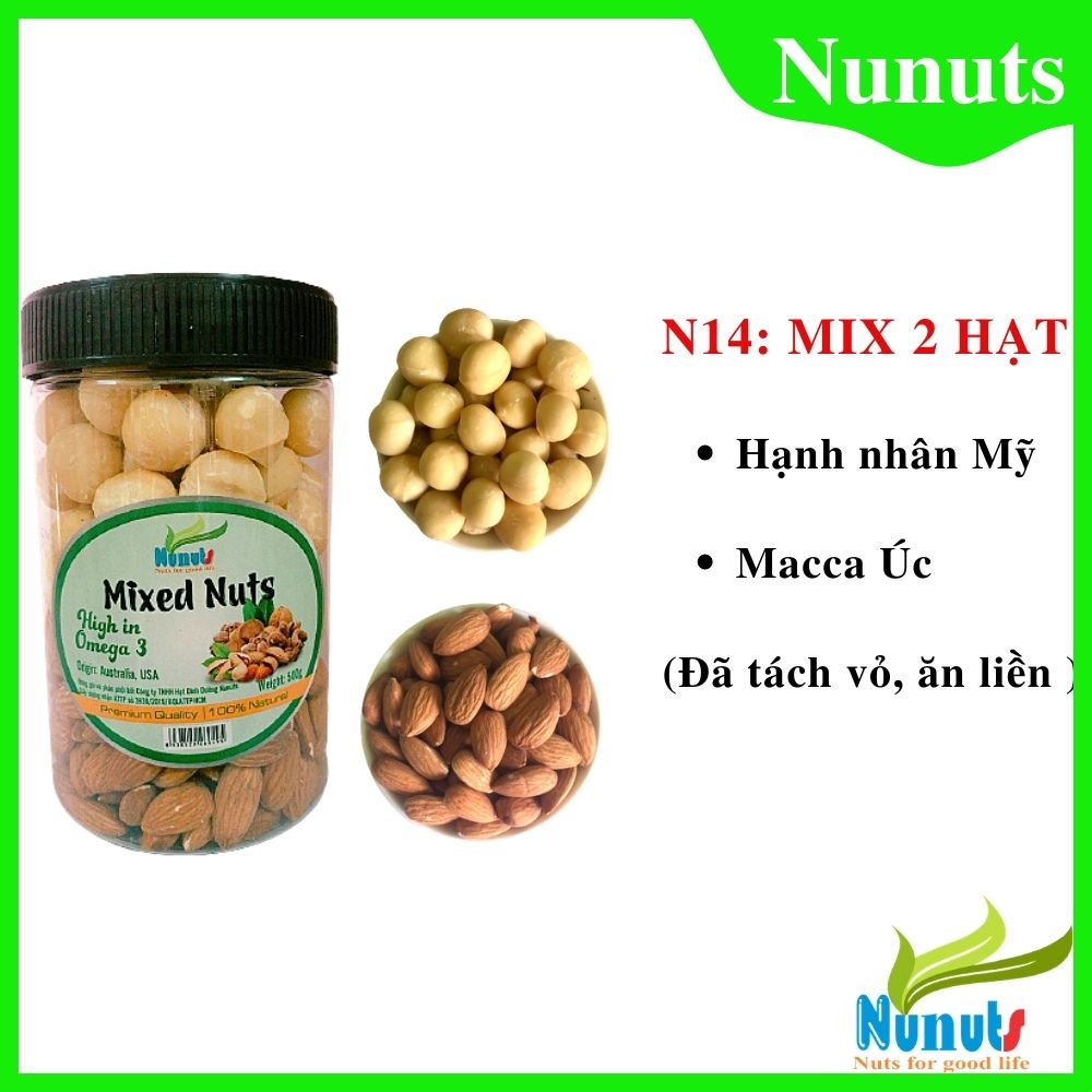 MIX HẠT DINH DƯỠNG NUNUTS ( MACCA, HẠNH NHÂN) 1 HŨ 500G MÃ NN14