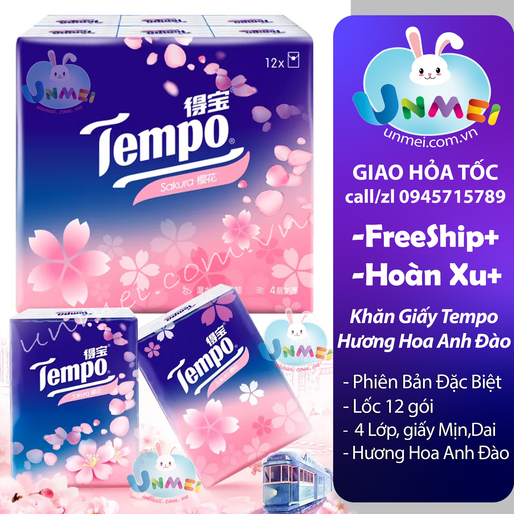 Tempo - Khăn GiấyBỏ túi Tempo Petit Cao Cấp Bạc Hà/Gỗ Táo/Sakura tặng 1 khăn sữa cao cấp thương hiệu Unmei