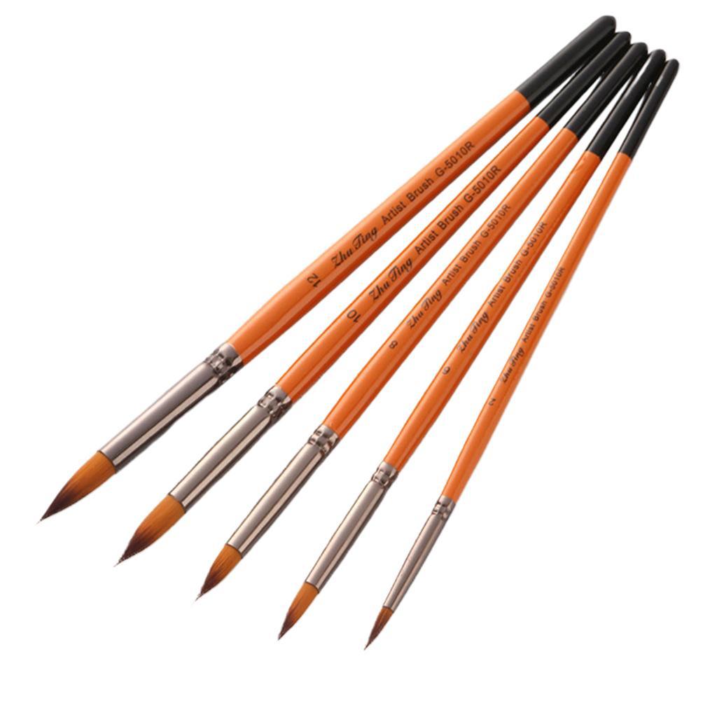 5Pc Wooden Nylon Brush for Watercolor