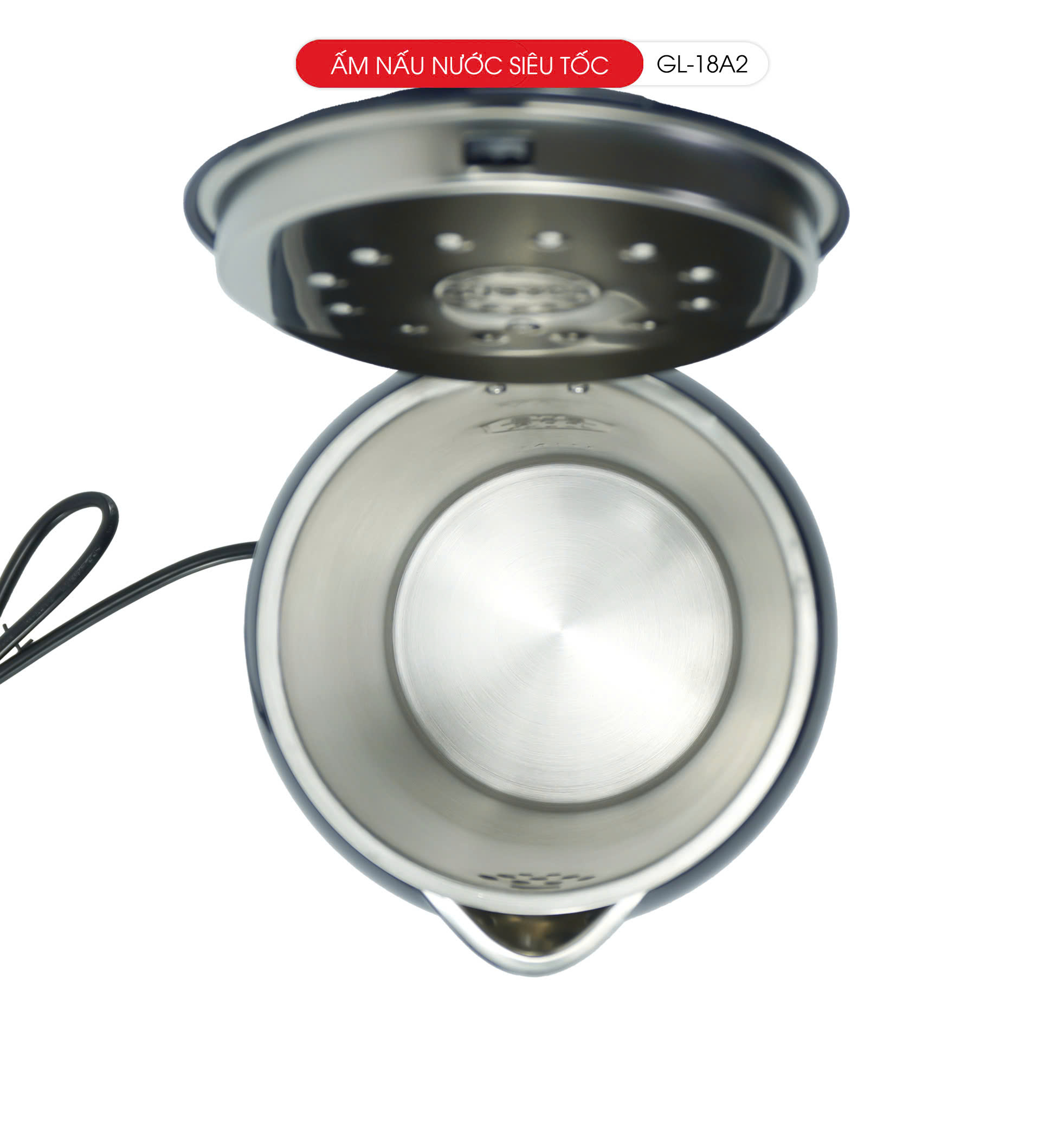 Ấm siêu tôc Gali GL-18A2 1.8 Lít. Inox 304 đúc nguyên khối. Có thang báo mực nước dày 2 lớp cách nhiệt chống nóng. Hàng chính hãng bảo hành 24 tháng