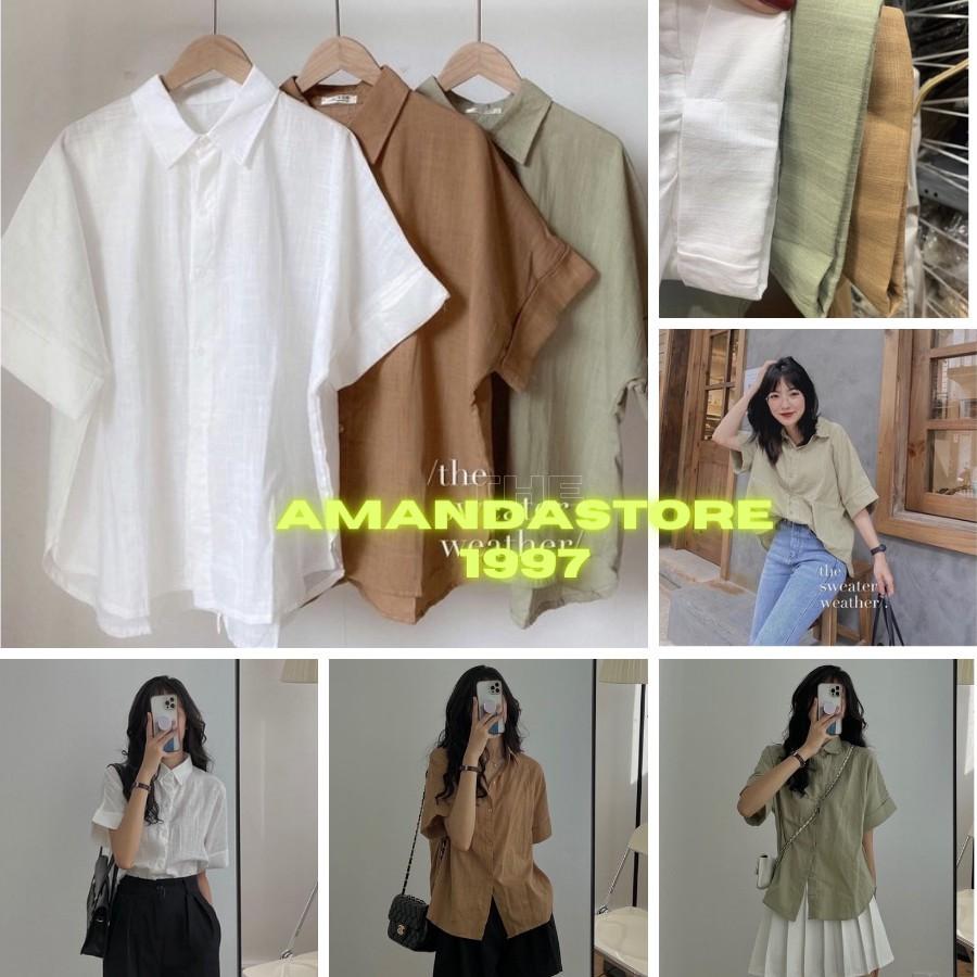 Sơ mi nữ cộc tay chất đũi mát cổ đức️ ️ Áo sơ mi đũi ngắn tay đuôi tôm 3 màu hothit ulzzang