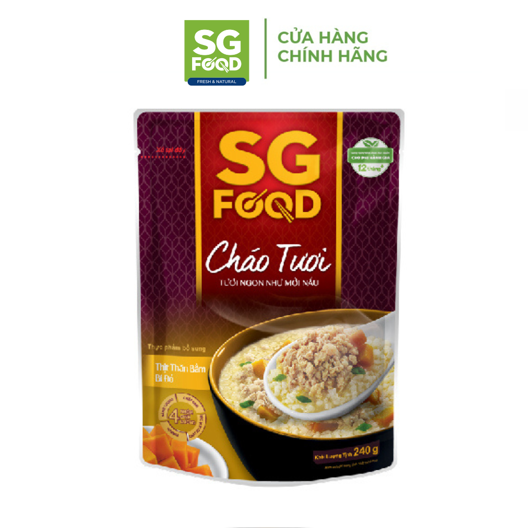 Thùng 30 Gói Cháo Tươi Sài Gòn Food Thịt Thăn Bằm Bí Đỏ 240G