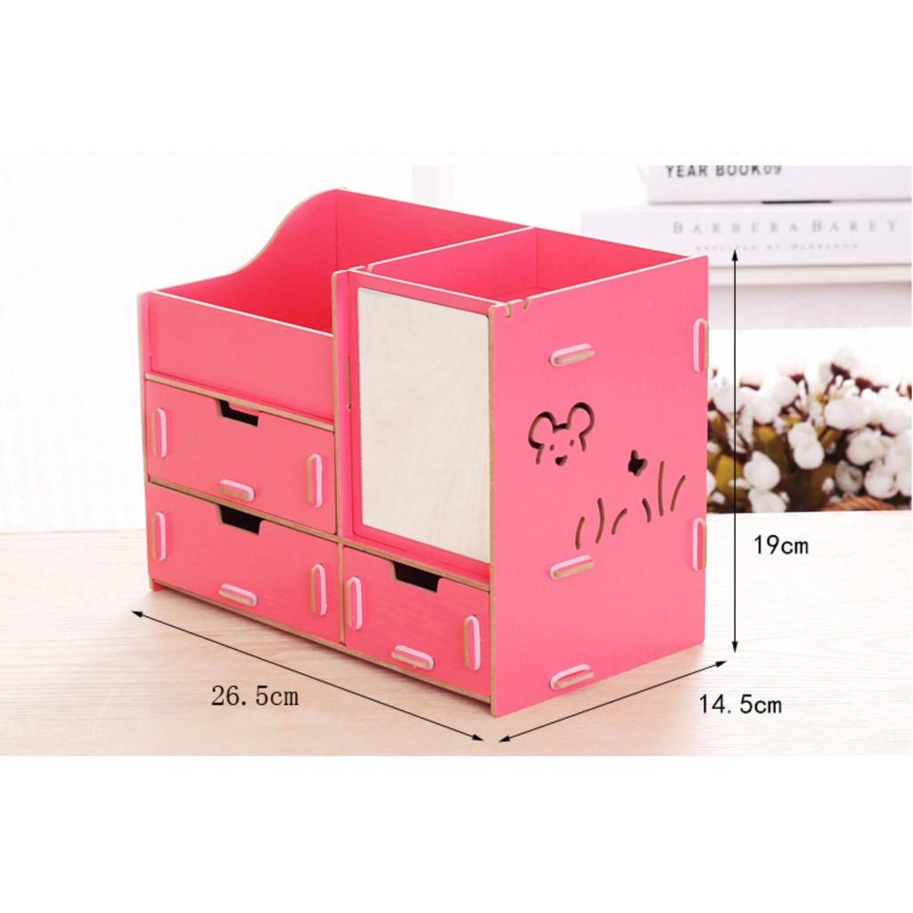 Kệ Gỗ Đựng Mỹ Phẩm 3 Ngăn Có Gương Cỡ Nhỏ