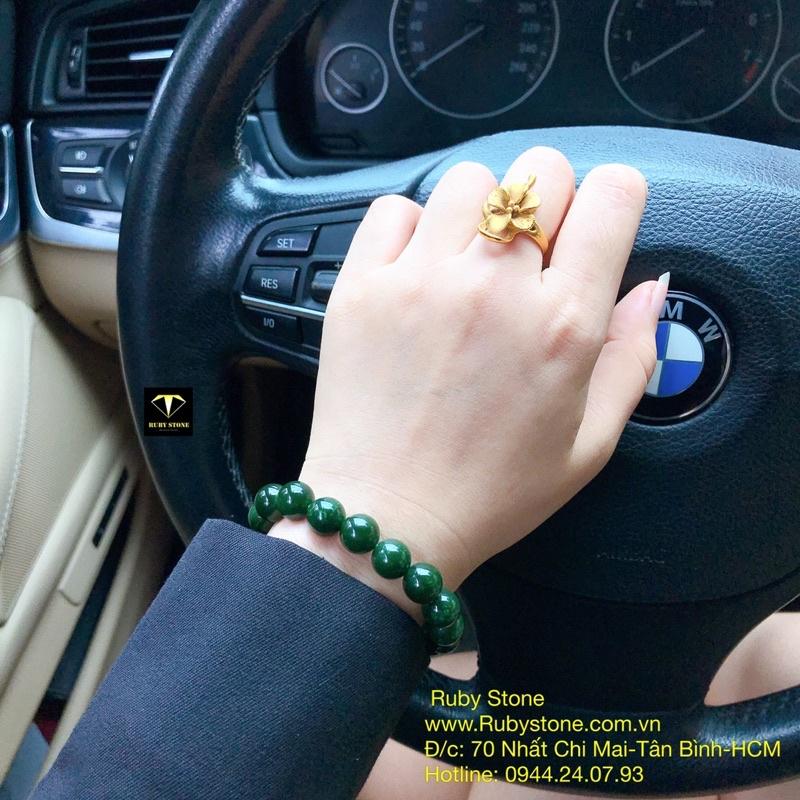 Vòng chuỗi Nephrite Canada xanh lý đậm
