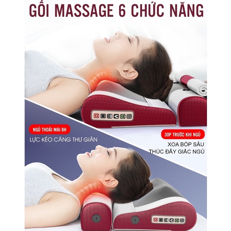 Gối massage cổ vai gáy thắt lưng kết hợp xoa bóp, chườm nóng giúp giảm đau hiệu quả