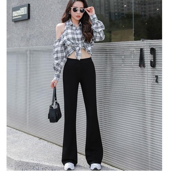 Quần Ống Loe Nữ CHIPY Màu Đen Lưng Cạp Cao Dáng Dài Công Sở Co Giãn 4 Chiều Chất Thun Cao Cấp Legging Ôm Siêu Tôn Dáng