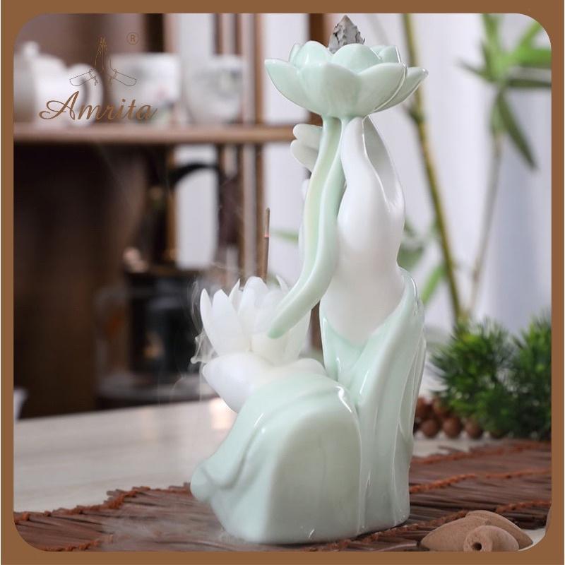 Thác khói Trầm Hương Bàn Tay Phật Cao Cấp - Thủ Ấn Tránh Ác Tarjani Mudra Hoa Sen - Amrita