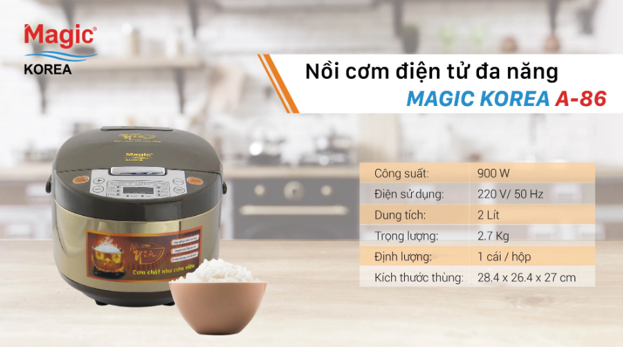 Nồi Cơm Điện Tử MAGIC KOREA A-86 Đa Năng Dung Tích 2L Công Suất 900W - Hàng Chính Hãng