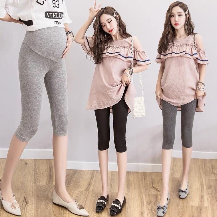 Quần bầu, quần legging lửng nâng mông, chất cotton dày đẹp co dãn 4 chiều, freesize 40-70kg (có đáp bụng và chun chỉnh)