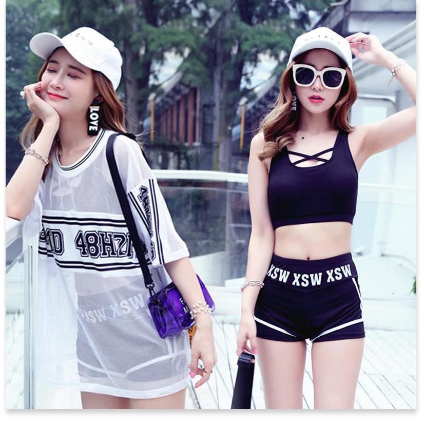 Bikini 3 Mảnh Áo Lưới Đồ Bơi Nữ Đi Biển Kiểu Dáng Thể Thao