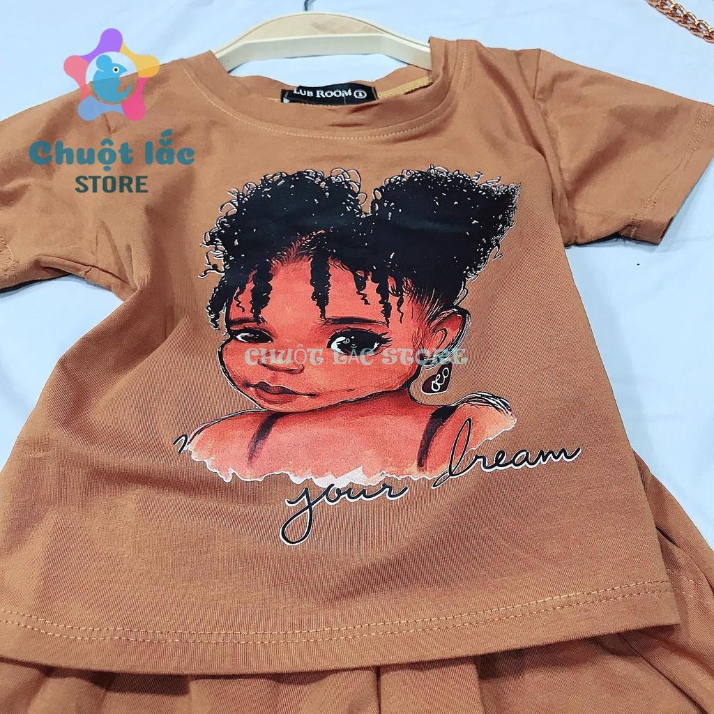 Bộ quần áo bé gái cô gái tóc xù thun cotton 4 chiều cho bé từ 8kg đến 35kg