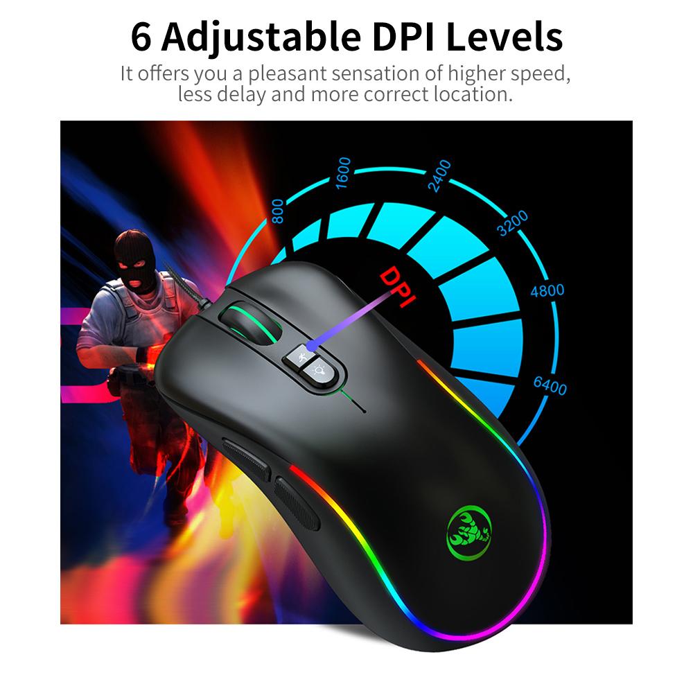 HXSJ Wired Keyboard Mouse Combo L300 RGB Backlit Keyboard + J300 6400DPI Programmable RGB Backlit Mouse