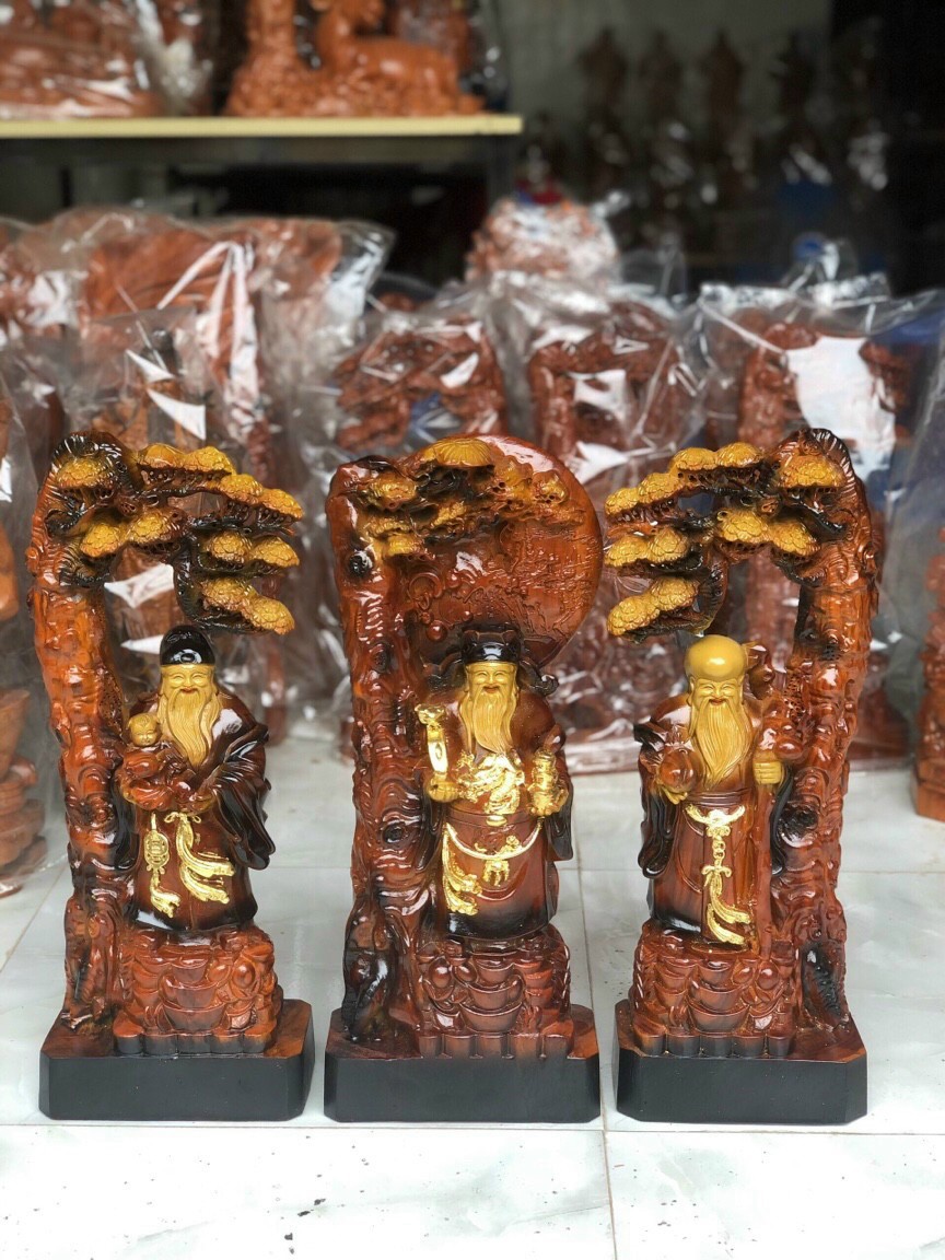 Bộ tượng phật tam đa phúc lộc thọ đứng gố cây tùng ,bằng gỗ hương đá kt cao 40×15×8cm