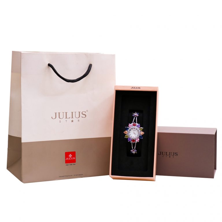 Đồng Hồ Nữ Julius Star Mặt Hoa Đính Đá Lục Sắc JS-021B