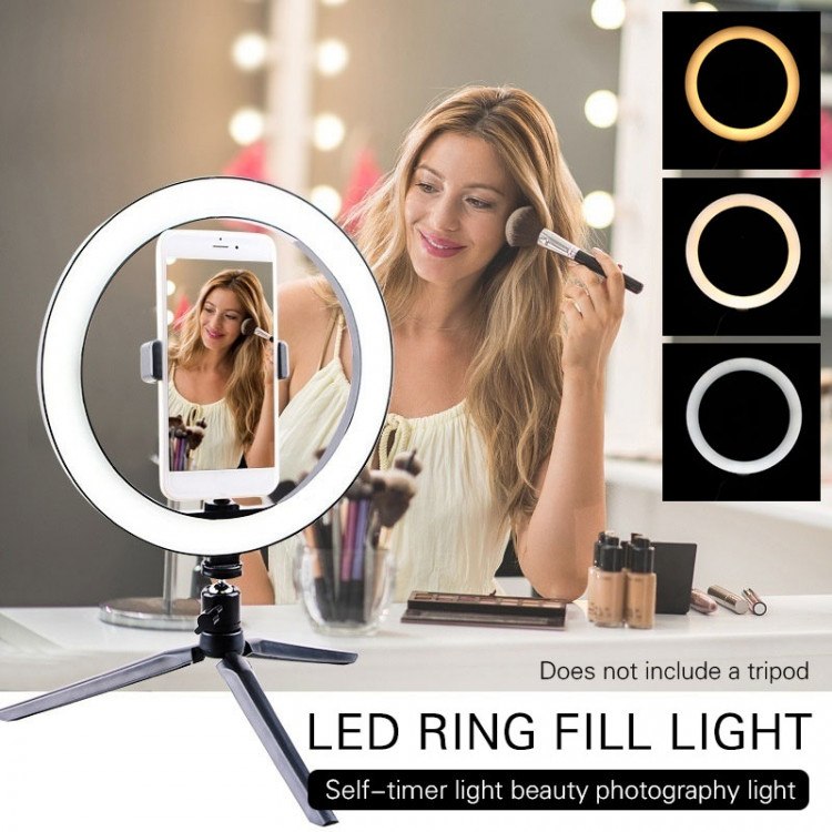 Bộ Giá Đỡ Điện Thoại Livestream Có Đèn Led LB -26cm -Điều chỉnh 3 chế độ màu ánh sáng