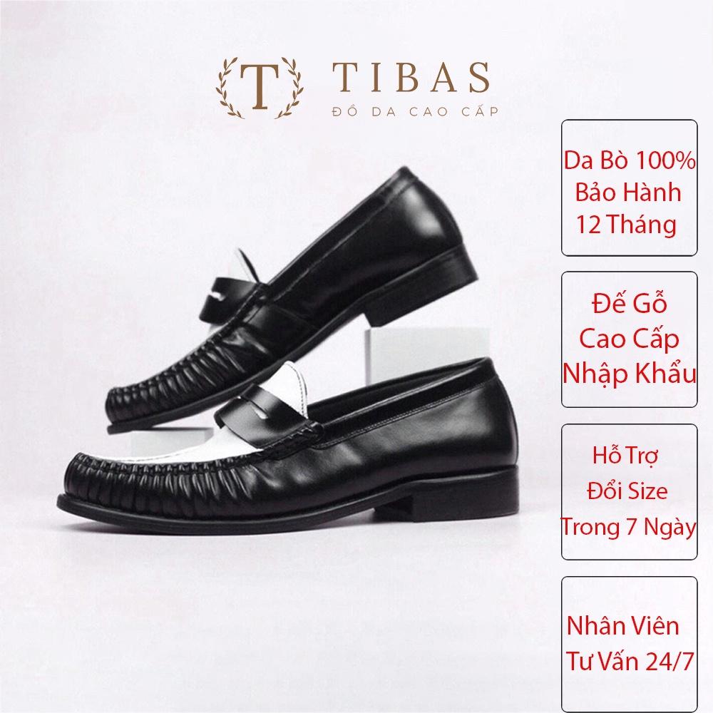 Giày Penny Loafer Black White TIBAS Da Bò Nguyên Tấm, Giày Sơn Tùng Đế Phíp Cao Cấp