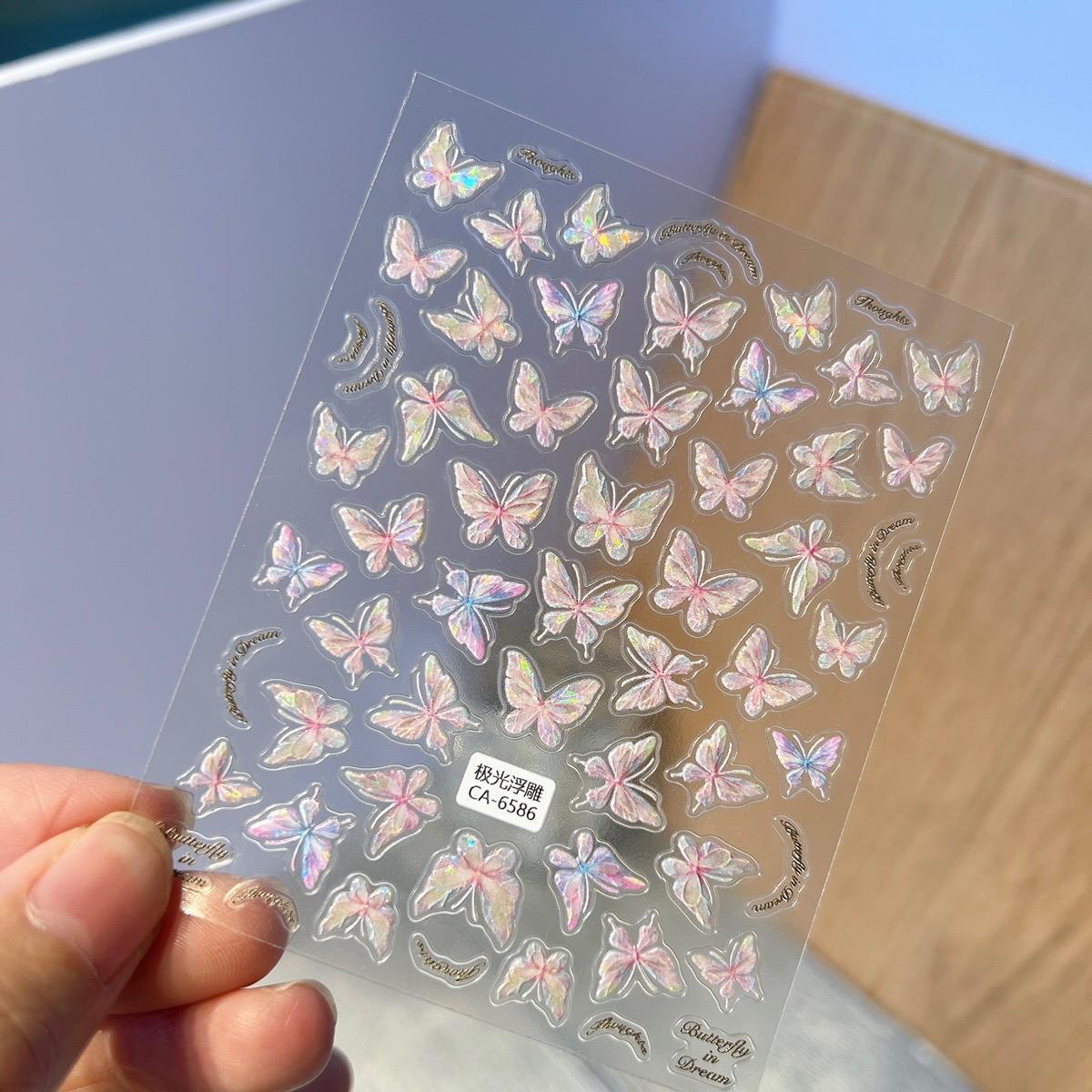 Sticker Dán Móng 5D Nổi Hình Bướm Làm Nail, Miếng Dán Bướm Lấp Lánh Đa Màu Sắc, Tạo Mẫu Móng Độc Đáo, Polyme Cao Cấp Bền Đẹp Nữ Women