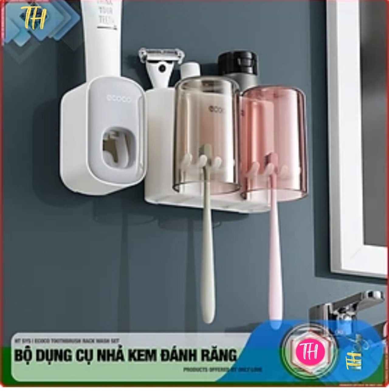 Bộ dụng cụ nhả kem đánh răng tự động và giá treo bàn chải đa năng 02 cốc TH SUS-E1924 - chất liệu ABS cao cấp