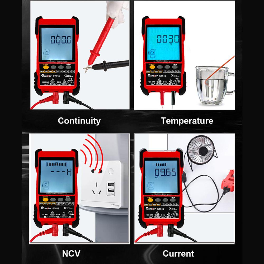 Handheld Portable 2in1 Network Cable Tester Multimeter LCD Display with Backlight Analogs Digital Search POE Test Cable Pairing Sensitivity Adjustable Network Cable Length Short Open Circuit Measure Trackers Multifunctional Cable Tester
