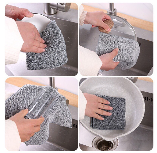 Combo khăn lau chén đĩa hình vuông bằng than tre thấm hút tốt GD559-KhanV25