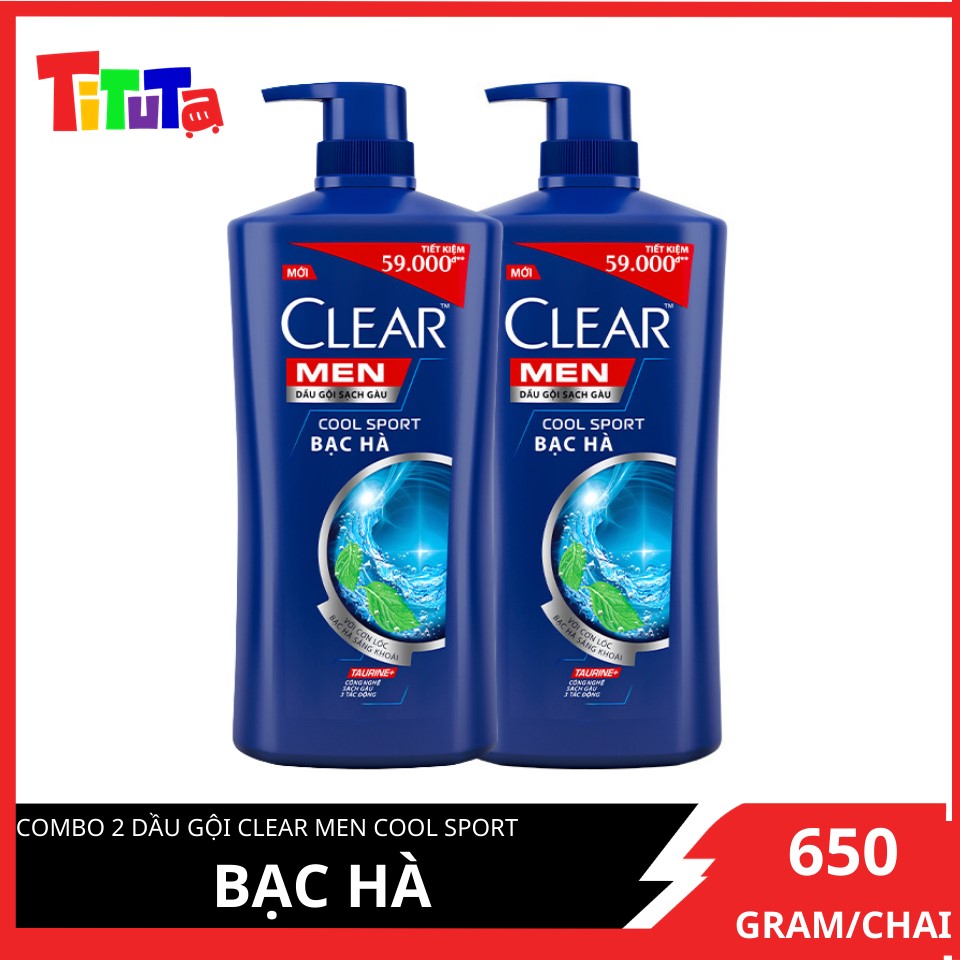 Combo 2 Dầu gội ClearMEN Cool Sport Bạc Hà 630g