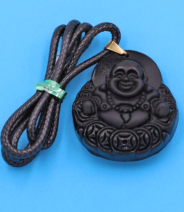 Dây chuyền mặt Phật Di Lặc - thạch anh đen 4.2cm DEPDLE11