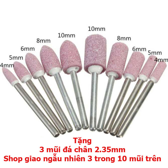 Bộ 13 mũi mài phủ kim cương hình trụ đa dạng cán chân 2.35ly tặng 3 mũi đá cán 2.35ly