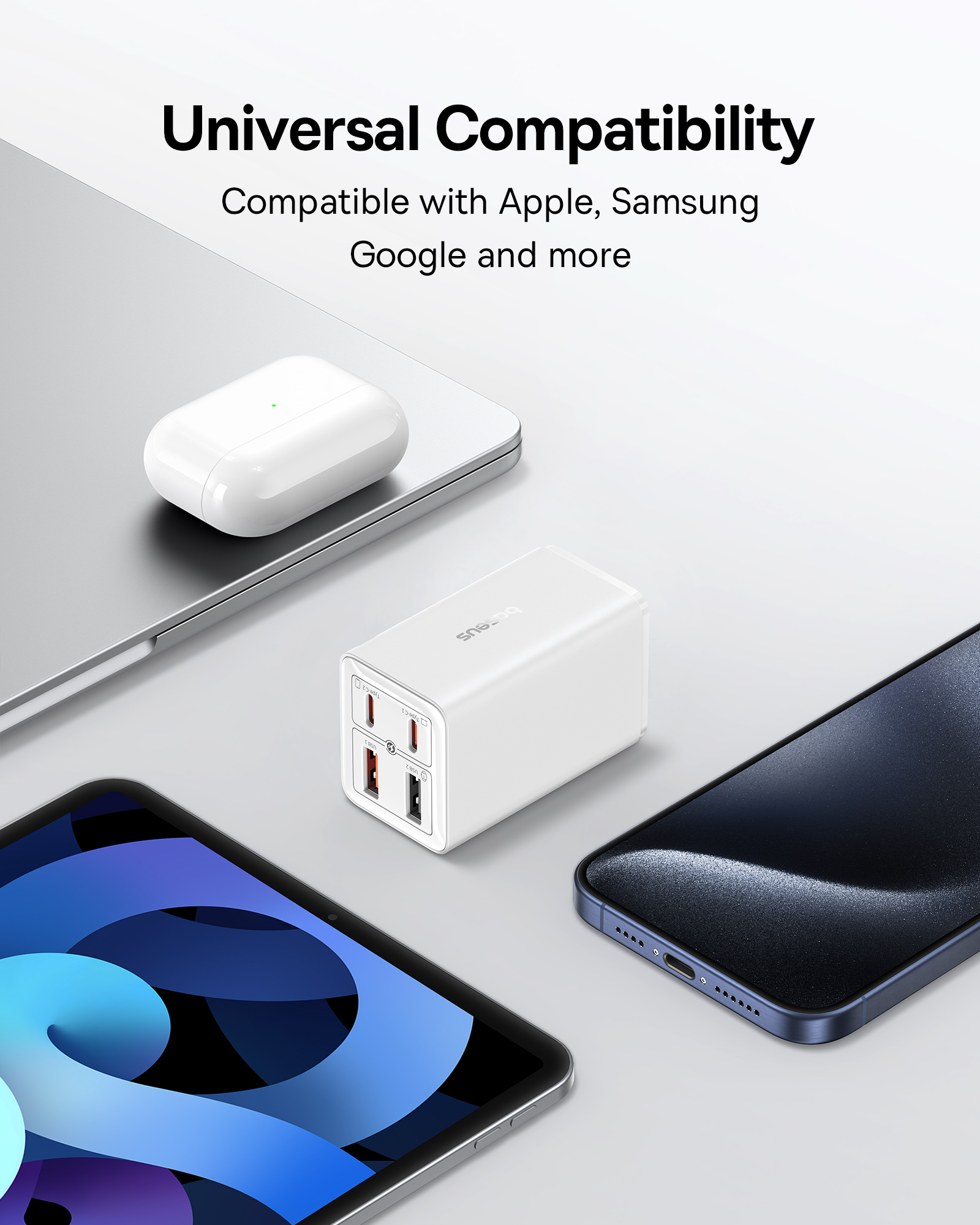 Cốc Sạc Nhanh OS-Baseus GaN6 Pro Fast Charger 2C+2U 65W (Chân cắm dẹp, Kèm cáp C to C 100W, 1m) (Hàng chính hãng)