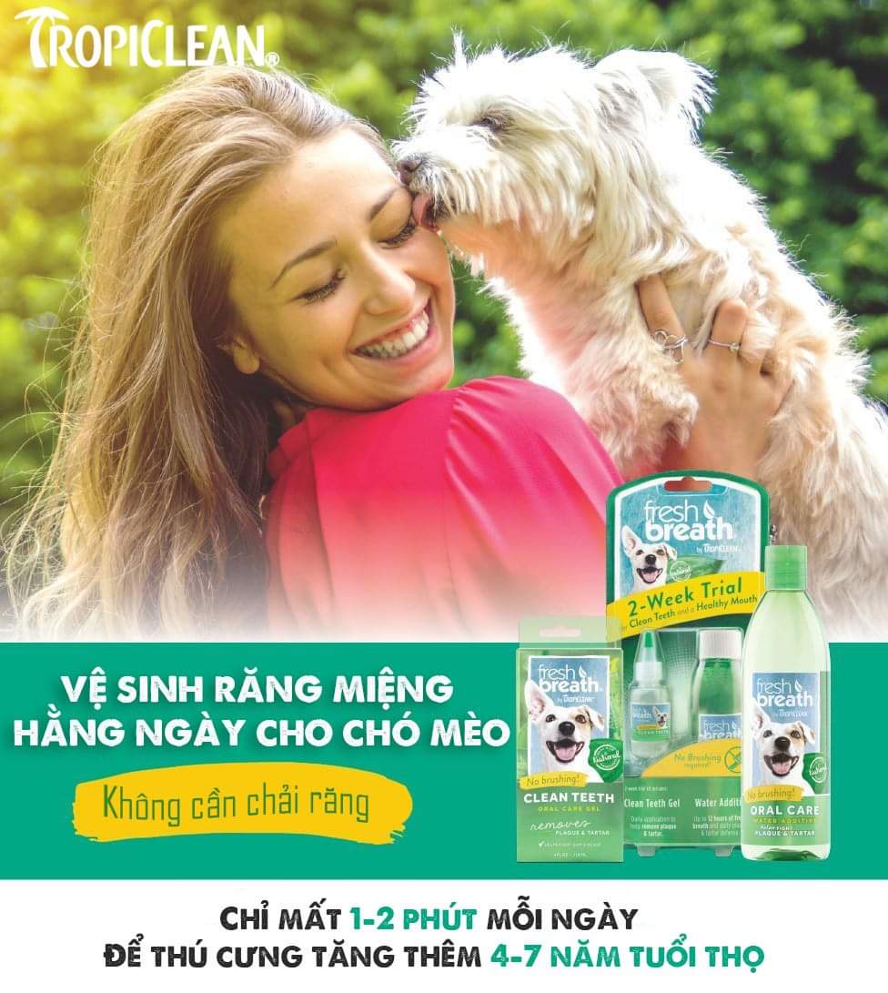 Combo Tropiclean vệ sinh răng miệng chó, giảm mùi hôi, mảng bám